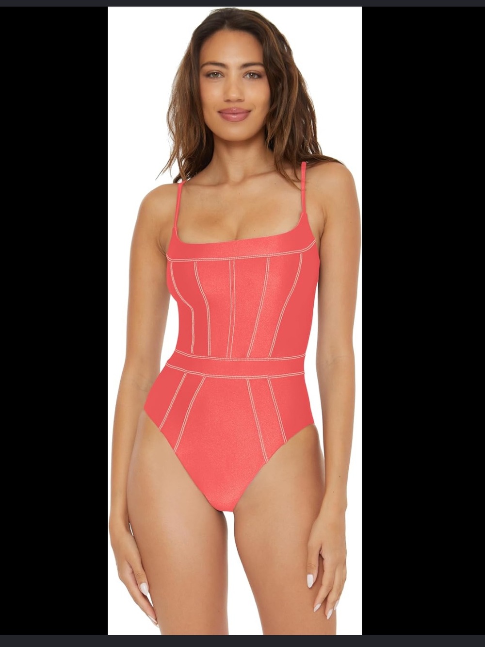 BECCA Coral One-Piece Swimsuit with Contrasting Stitching